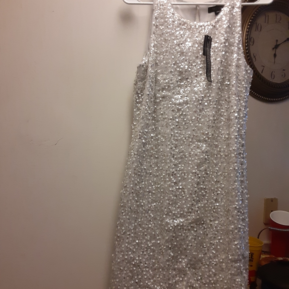 White House Black Market Silver Sequin Dress Size 8
